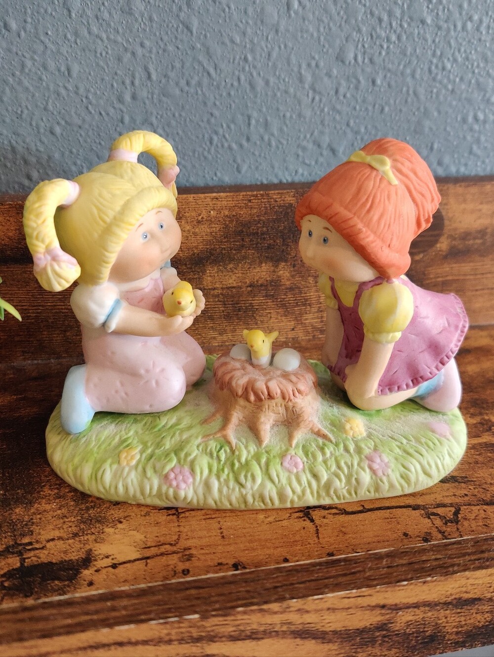 Vintage 1984 Cabbage Patch Kids Baby Chicks Porcelain Figurine 80s Easter Girls
